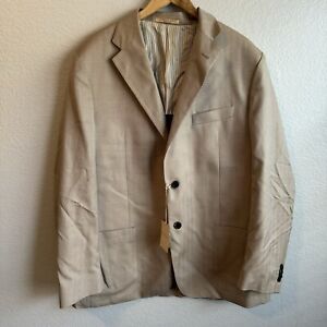 Men’s Corneliani Beige Tan Virgin Wool Silk Blend Suit Jacket Blazer Size 56 NWT