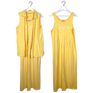 Vintage Fresh Produce Set Yellow Dragonfly Maxi Dress Vest Womens Large Cotton