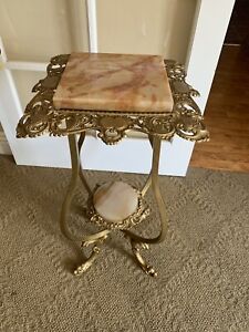 Vintage Ornate Metal Brass and Onyx Plant Stand