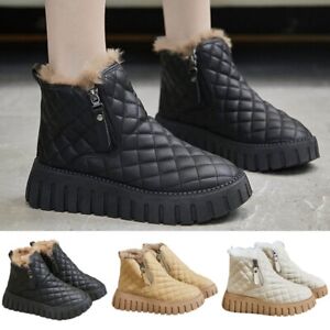 Women Platform Boots Round Toe Shoes Ladies Zip Winter Warm Snow Boots Fashion
