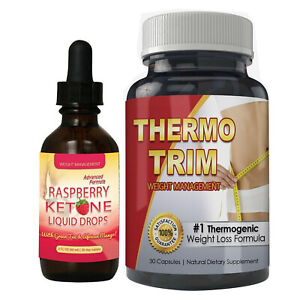 Raspberry Ketone Liquid Drops Thermogenic Trim Fat Burner Weight Loss Caps Combo