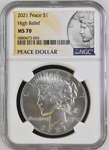 2021 - HIGH RELIEF PEACE SILVER DOLLAR - NGC MS70 - 100th ANNIVERSARY LABEL 003