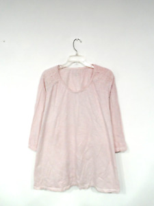 Catherines Women's Shirt Plus Size 3X Pale Pink Crochet Shoulders Pom Pom Neck