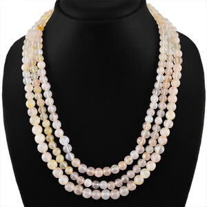 HIGH QUALITY 576.50 CTS NATURAL PINK ROSE QUARTZ 3 LINE ROUND BEADS NECKLACE