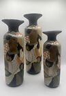 Vintage Abstract Cubist Picasso Style Hand Painted Porcelain Vase Set Of 3