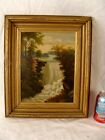 Antique 19C American Lake Waterfall Landscape O/B Painting