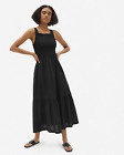 NWT Everlane Size S The Smock Dress Black Midi Pockets Cotton Shoulder Straps