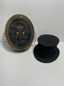 Antique OPERA TOP HAT Dunlap & Co. NY Collapsible W/ Original BOX The Baxter  Co