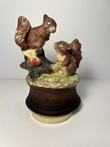 Interpur Ceramic Garden Animals Squirrel Music Box Vintage