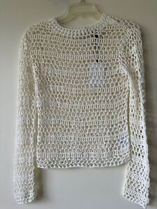 NWT THEORY S CROCHET CREW NECK L/S Ivory White Size S Tissage  $365 New