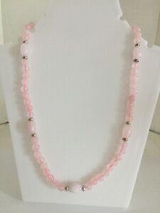 Pretty Rose Quartz Beaded Necklace with 18