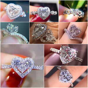 Heart Cubic Zircon Fashion 925 Silver Filled Ring Women Wedding Jewelry Sz 6-10