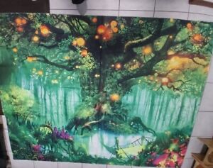Extra Large Blacklight Forest Tapestry UV Reactive Tree of Life Tapestry Glow
