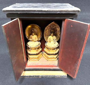 Japanese Buddhist Wooden Old Golden Dainichi Nyorai Buddha Statue With Zushi FS