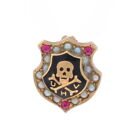 Yellow Gold Mystery Fraternity Badge -10k Ruby Pearl Skull Crossbones Shield Pin