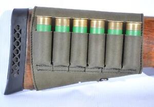 Shotgun Buttstock 6 Shell Holder Leather Cartridge 12 GA Olive Ammo Rifle Retro