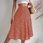 Women Midi Skirt Floral Print Skirts Ladies Boho Summer High Waist Swing Casual