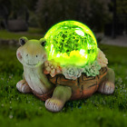 Outdoor Solar Garden Lights Turtle Statues Decor with Cracked Glass LED Figurine