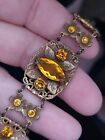 Antique Art Nouveau Amber Crystal Gold Toned Bracelet