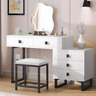 Makeup Vanity Set with Mirror+Stool+Power Station 5 Drawers Dressing Table Desk