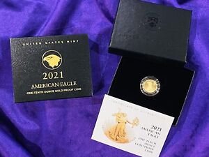 2021-W American Eagle 1/10 Tenth Ounce Gold Proof Coin $5 Box/COA 21EEN Type-2