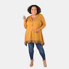 TAMSY Yellow Cotton Full Sleeve V Neck Button Down Cardigan with Lace Trim-1X