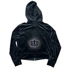 Juicy Couture Black Velour Rhinestone Crown Jacket Full Zip Size Large