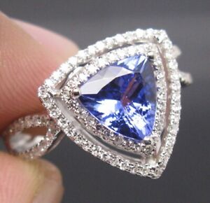 1.75Ct AA Natural Blue Tanzanite & IGI Certified Diamond Ring In 14KT White Gold