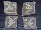 Lot of Four Beautiful French Antique  Handmade Filet Lace squares -Floral design