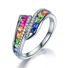 Colorfully Cubic Zirconia 925 Silver Rings Women Wedding Jewelry Gift Size 6-10