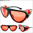 Men's RETRO STEAMPUNK Cyber SUN GLASSES Goggles Black Frame Red Leather Blinder