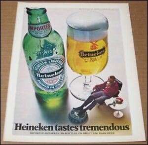 New Listing1975 Heineken Lager Beer Print Ad Advertisement 8.25