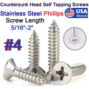 #4 UNC Phillips Flat Head Self Tapping Sheet Metal Screw Stainless Steel 5/16-2