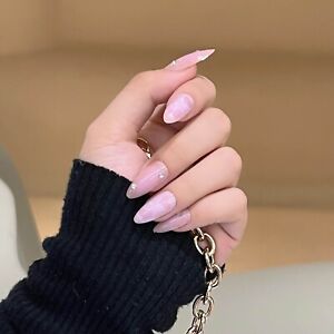 Reusable Pink Fake Nails With Glue Long Cool Manicure Fake Nail Stickers
