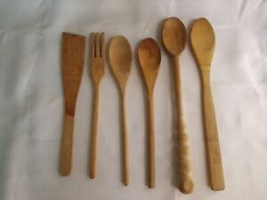 Vintage  6 Wooden Kitchen Utensils Spoons Spatula Fork Decor items