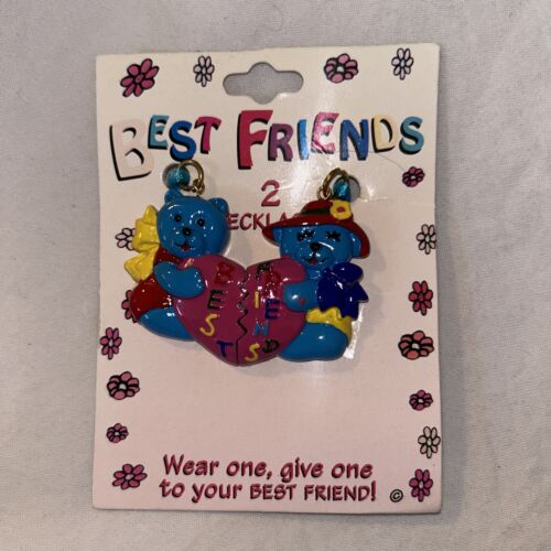 Best Friends Vintage 1990s Necklace Friendship Blue Bears And Heart J6