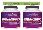Premium Collagen Peptides Pills 2 PACK Anti-Aging Types I,II,III,V,X SEALED 240