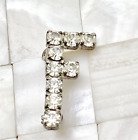 Letter F White Rhinestone Brooch Pin Silver Tone The Vintage Strand Lot #6277