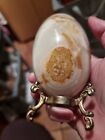 Green Onyx Calcite Egg 580g With Gold Plated Stand