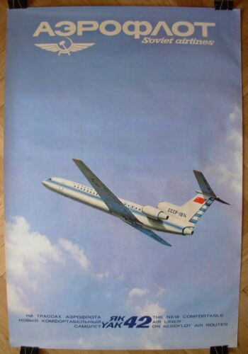 Soviet Russian Original Poster YAK-42 Aeroflot USSR Airlines aircraft airplane