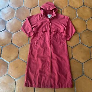 Vintage LL Bean Red Hooded Long Maxi Duster Rain Trench Coat Women's Medium M