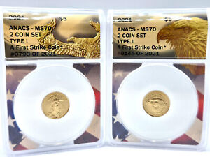 2021 ANACS MS70 1/10th American Gold Eagle **Type I & Type 2** Set