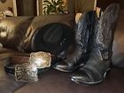 Exotic Genuine Shark Skin Black Cowboy boots / Size 11 EE / Very Comfortable