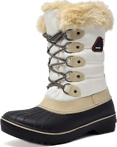 Womens Waterproof Snow Boots Insulated Faux Fur Lined Warm Winter Mid Calf Boots