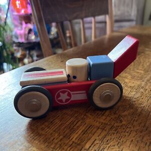 Tegu magnetic wooden race car Set Blocks Includes Four Wheels
