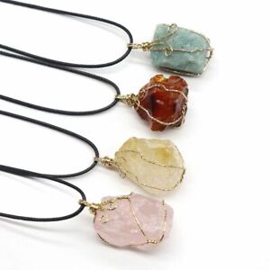 Natural Gemstone Necklace Chakra Stone Pendant Energy Healing Crystal with Chain