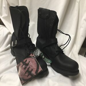 Double H Lacer Engineer Moto Strap Lace Up Leather Combat Boots Black 12ee