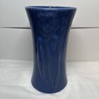 VTG Zanesville Stoneware Pottery Dark Matte BLUE Floral 8.5” Vase Great Piec 30s