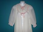 Vtg 60s Powers Model Tricot Nylon Sheer Ruched White Robe Peach Accents Sz 34