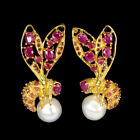Heated Oval Ruby 5x4mm Pearl Gemstone 925 Sterling Silver Bee Jewelry Earrings